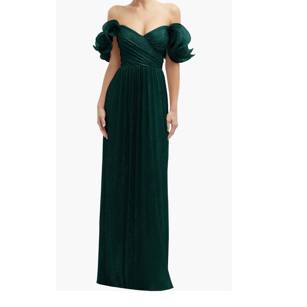After Six Ruffle Off the Shoulder Metallic Column Gown Dress Size S-A